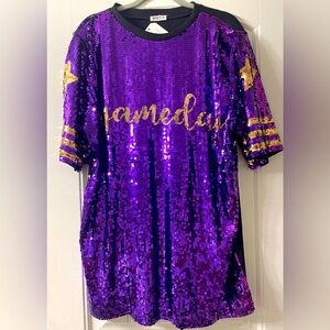 NWT GAMEDAY purple and gold sequin dress one size